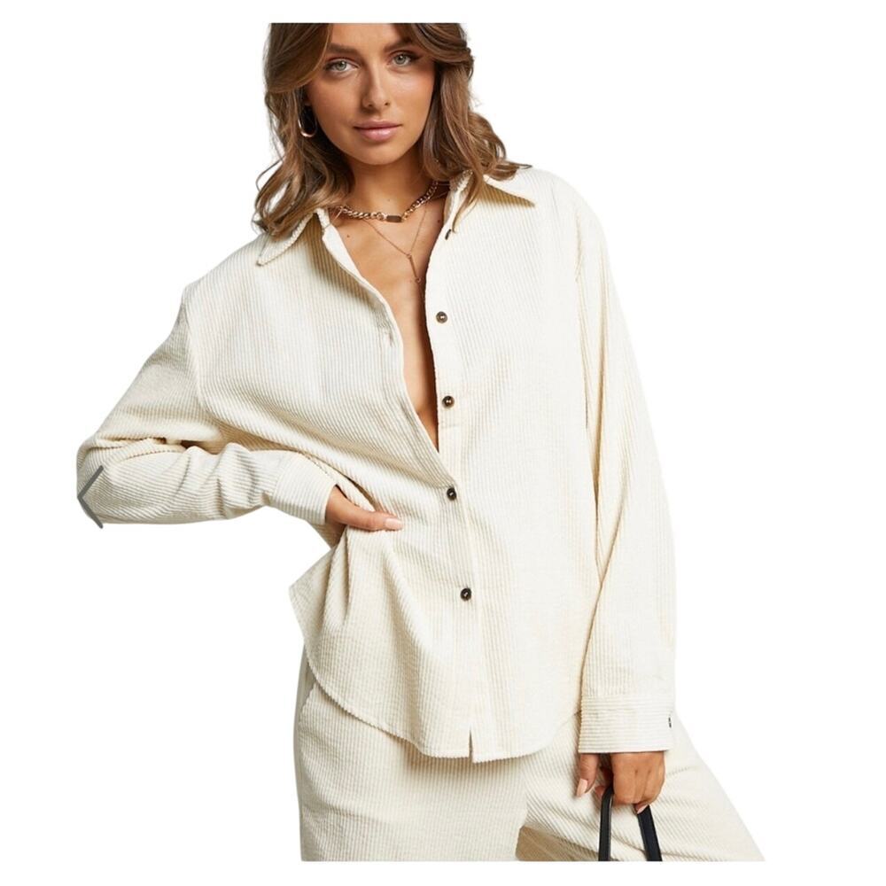 Lioness Nikita Cord Button Up Ivory Top Jacket Size Small